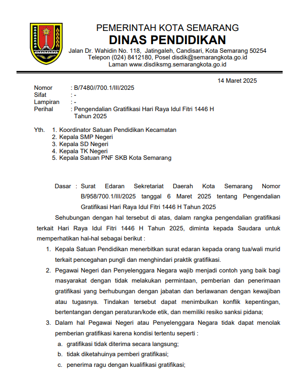 Pengendalian Gratifikasi Hari Raya Idul Fitri 1446 H Tahun 2025